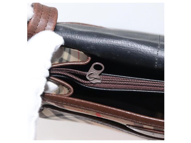 Borsa a Spalla Burberrys Nova Check in Tela e Pelle Beige Oro Auth bs34544 D'oro - vista 24