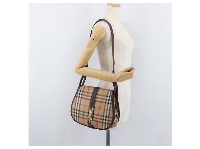 Borsa a Spalla Burberrys Nova Check in Tela e Pelle Beige Oro Auth bs34544 D'oro - vista 26