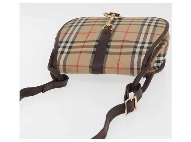 Borsa a Spalla Burberrys Nova Check in Tela e Pelle Beige Oro Auth bs34544 D'oro - vista 6