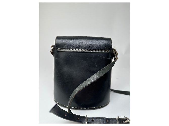 Vintage Courreges Paris Leather Crossbody Flap Bag Black - view 10