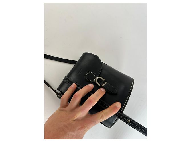 Vintage Courreges Paris Leather Crossbody Flap Bag Black - view 11