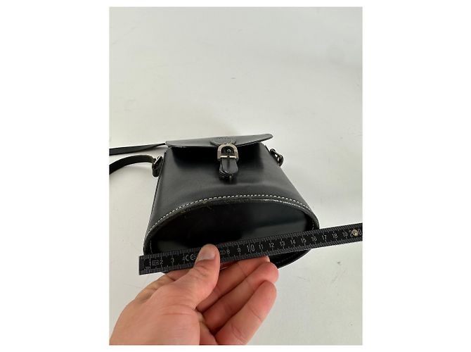 Vintage Courreges Paris Leather Crossbody Flap Bag Black - view 12