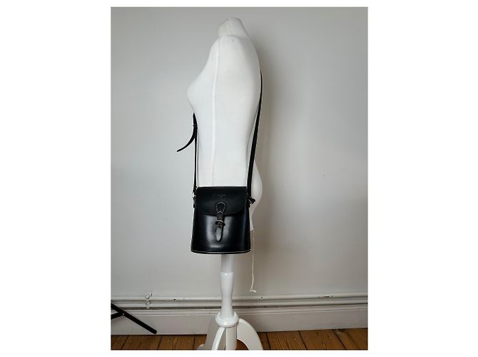Vintage Courreges Paris Leather Crossbody Flap Bag Black - view 14