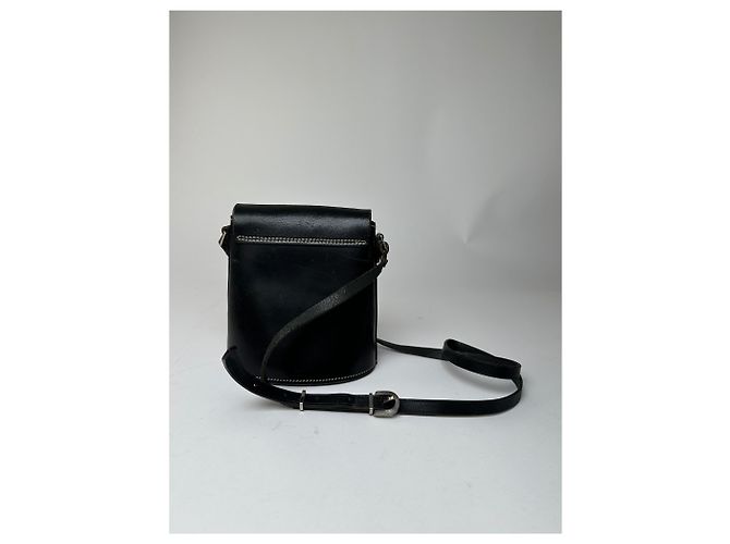 Vintage Courreges Paris Leather Crossbody Flap Bag Black - view 2