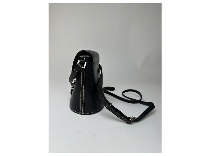 Vintage Courreges Paris Leather Crossbody Flap Bag Black - view 3