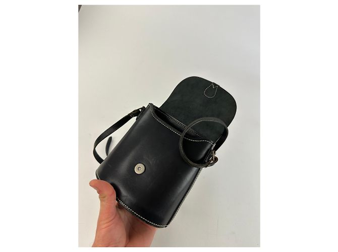Vintage Courreges Paris Leather Crossbody Flap Bag Black - view 4