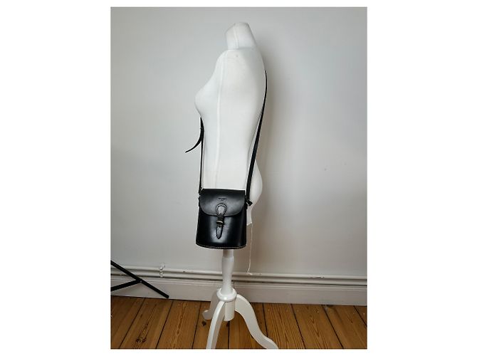 Vintage Courreges Paris Leather Crossbody Flap Bag Black - view 6