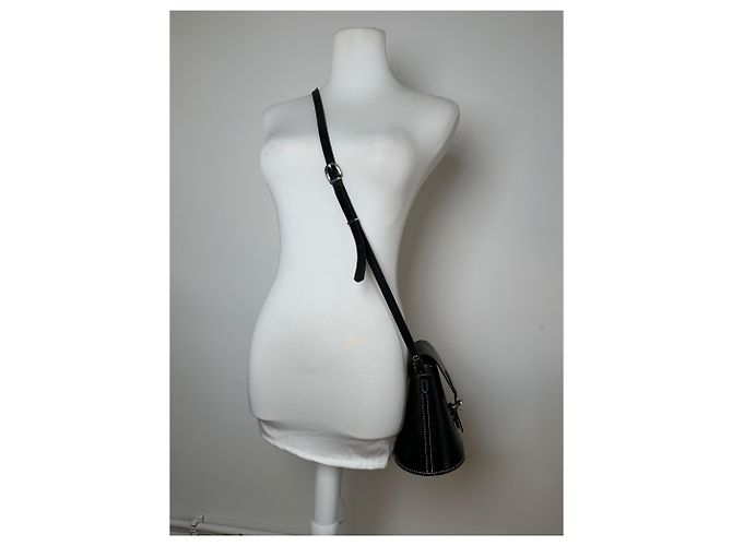 Vintage Courreges Paris Leather Crossbody Flap Bag Black - view 7