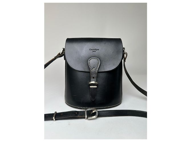 Vintage Courreges Paris Leather Crossbody Flap Bag Black - view 8