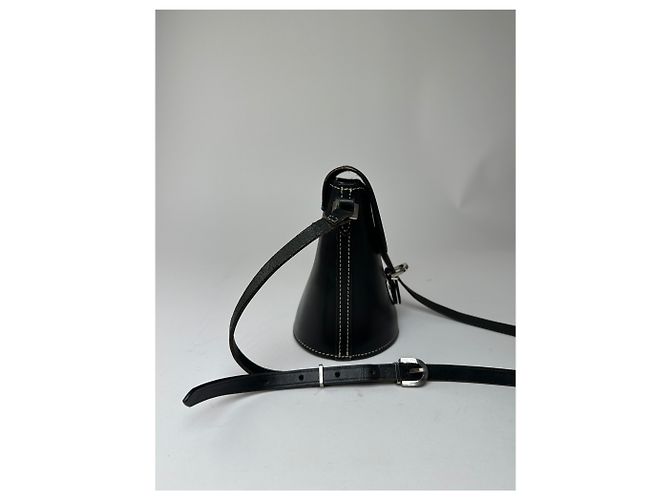 Vintage Courreges Paris Leather Crossbody Flap Bag Black - view 9