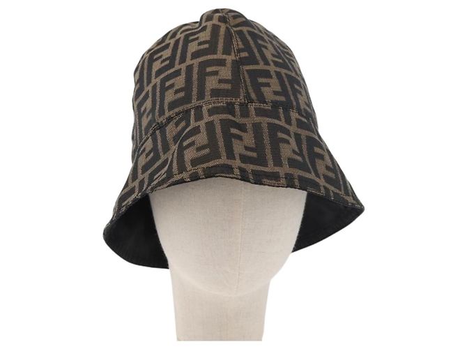 FENDI Zucca Canvas Bucket Hat Schwarz Braun Auth 177661A - Ansicht 2