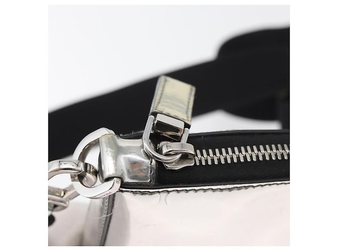 Borsa a Spalla PRADA Pelle Verniciata Argento Auth 177333A - vista 10
