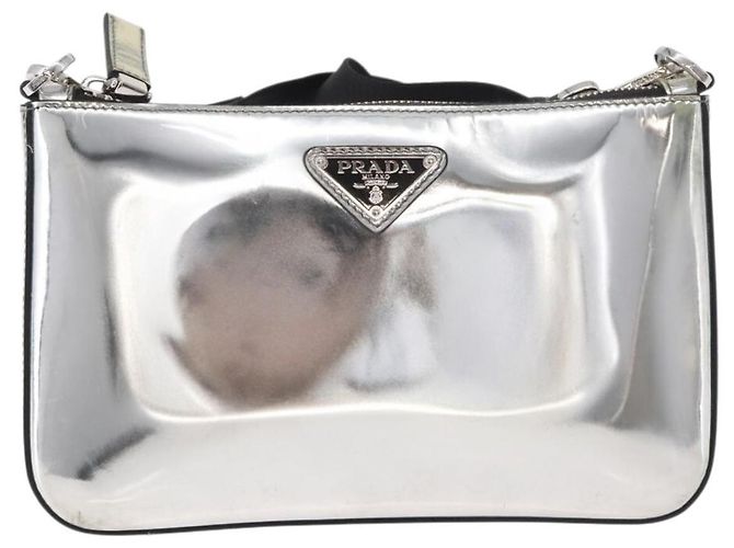 Borsa a Spalla PRADA Pelle Verniciata Argento Auth 177333A - vista 13