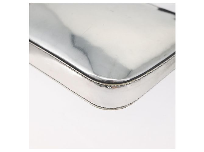 Borsa a Spalla PRADA Pelle Verniciata Argento Auth 177333A - vista 14