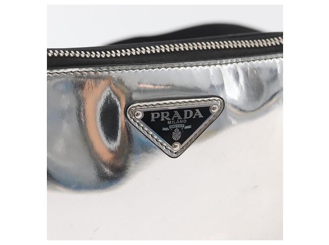 Borsa a Spalla PRADA Pelle Verniciata Argento Auth 177333A - vista 17