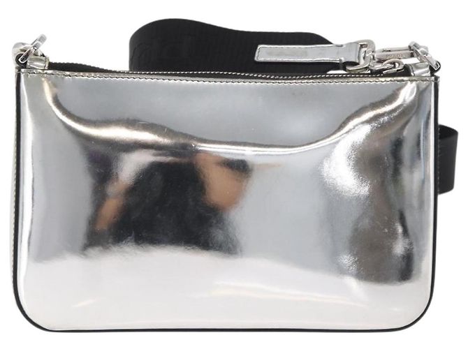 Borsa a Spalla PRADA Pelle Verniciata Argento Auth 177333A - vista 2