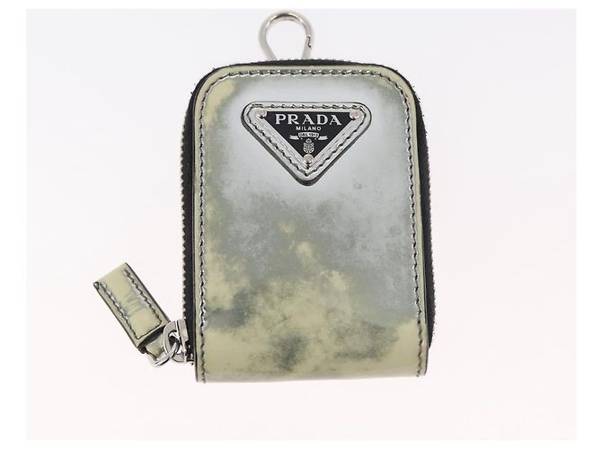 Borsa a Spalla PRADA Pelle Verniciata Argento Auth 177333A - vista 22