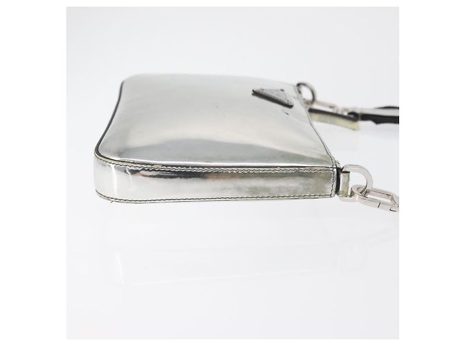 Borsa a Spalla PRADA Pelle Verniciata Argento Auth 177333A - vista 3