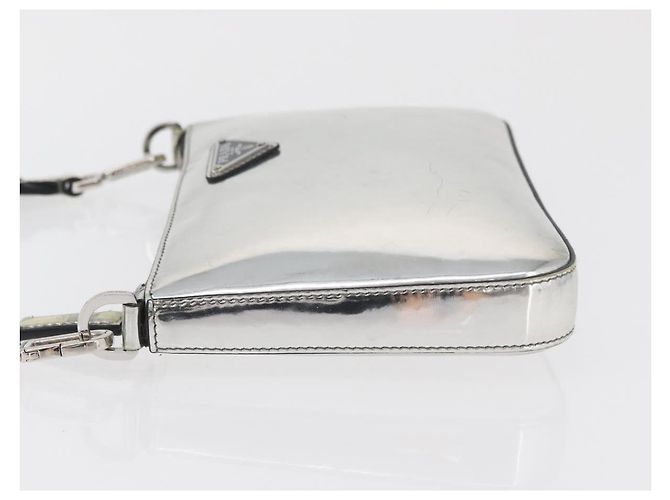 Borsa a Spalla PRADA Pelle Verniciata Argento Auth 177333A - vista 4