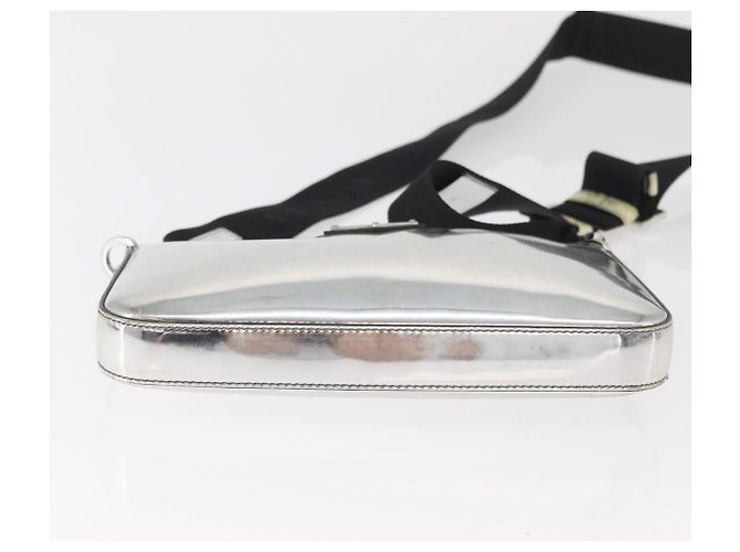 Borsa a Spalla PRADA Pelle Verniciata Argento Auth 177333A - vista 5
