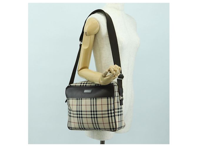 Burberry Borsa a Spalla Nova Check in Tela Beige Argento Autentica am11514 - vista 22
