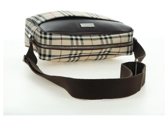 Burberry Borsa a Spalla Nova Check in Tela Beige Argento Autentica am11514 - vista 7