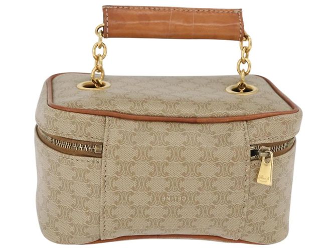 Céline Borsa a mano Vanity in tela Macadam CELINE in pelle PVC beige e oro Auth 178932A D'oro - vista 3