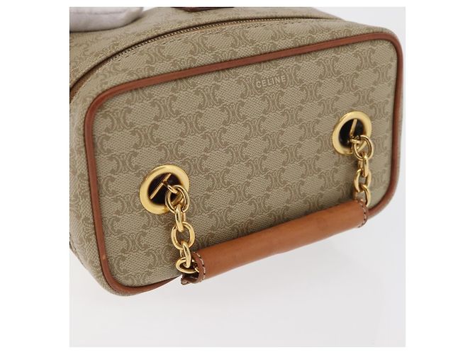 Céline Borsa a mano Vanity in tela Macadam CELINE in pelle PVC beige e oro Auth 178932A D'oro - vista 6