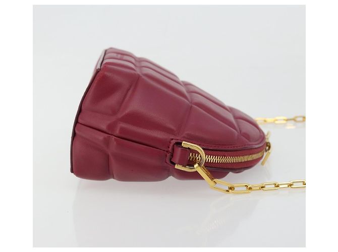 Bottega Veneta Bolsa de corrente meia-lua acolchoada em couro Bordeaux ouro Auth 177240A Dourado - vista 3