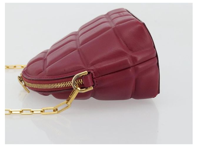 Bottega Veneta Bolsa de corrente meia-lua acolchoada em couro Bordeaux ouro Auth 177240A Dourado - vista 4
