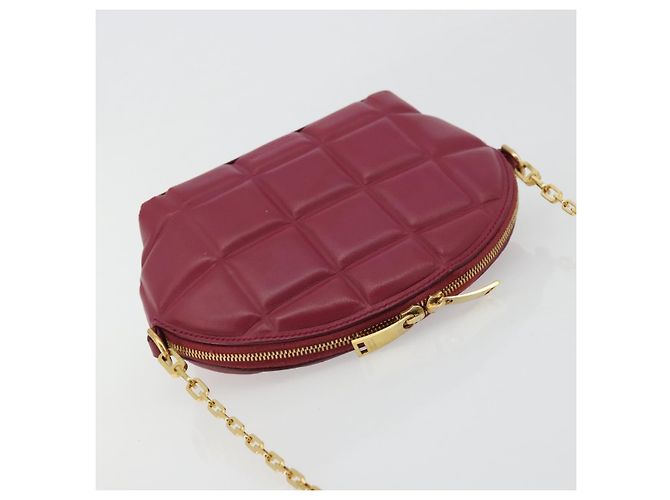 Bottega Veneta Bolsa de corrente meia-lua acolchoada em couro Bordeaux ouro Auth 177240A Dourado - vista 6