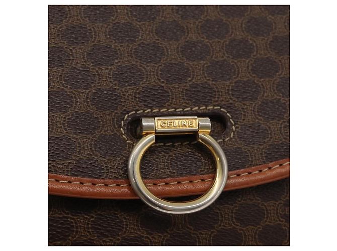 Céline CELINE Macadam Canvas Schultertasche aus PVC-Leder Braun Gold Auth 177673A Golden - Ansicht 14
