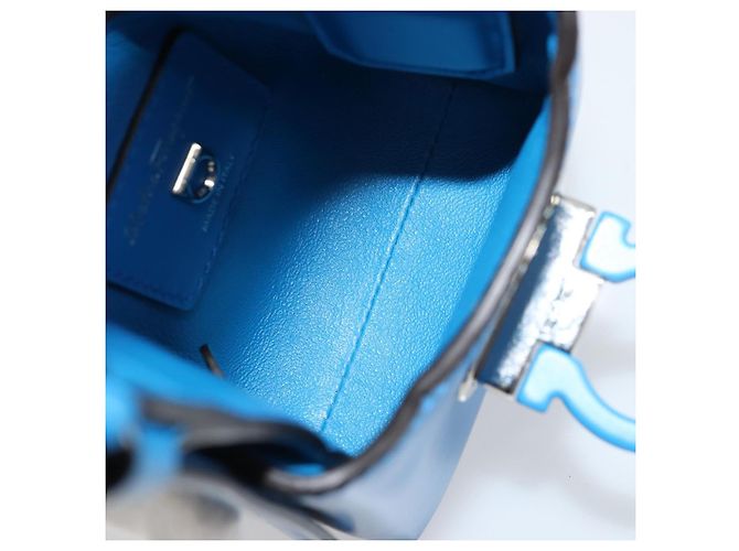 Borsa a mano Gancini in pelle blu argento Auth 177222A di Salvatore Ferragamo - vista 16