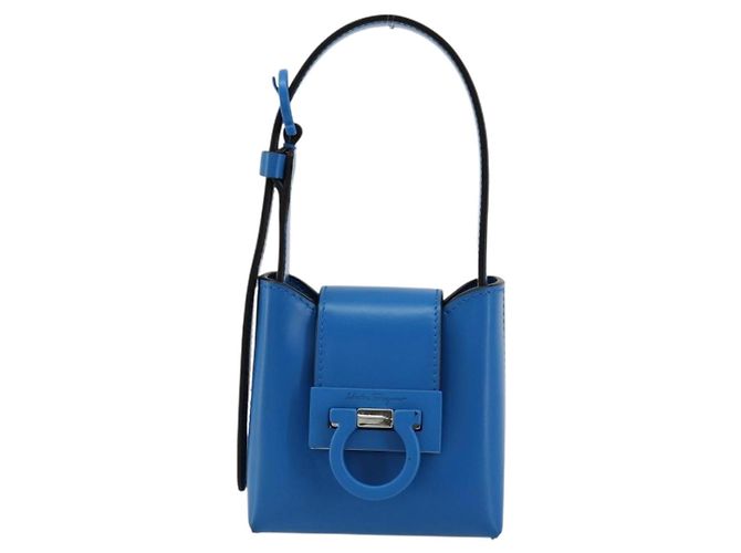 Borsa a mano Gancini in pelle blu argento Auth 177222A di Salvatore Ferragamo - vista 2