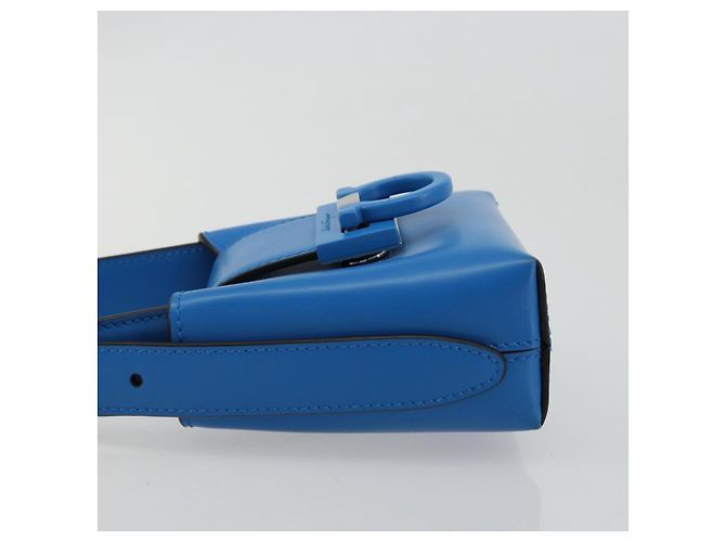 Borsa a mano Gancini in pelle blu argento Auth 177222A di Salvatore Ferragamo - vista 5