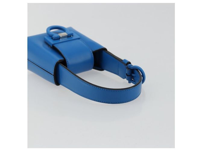 Borsa a mano Gancini in pelle blu argento Auth 177222A di Salvatore Ferragamo - vista 7