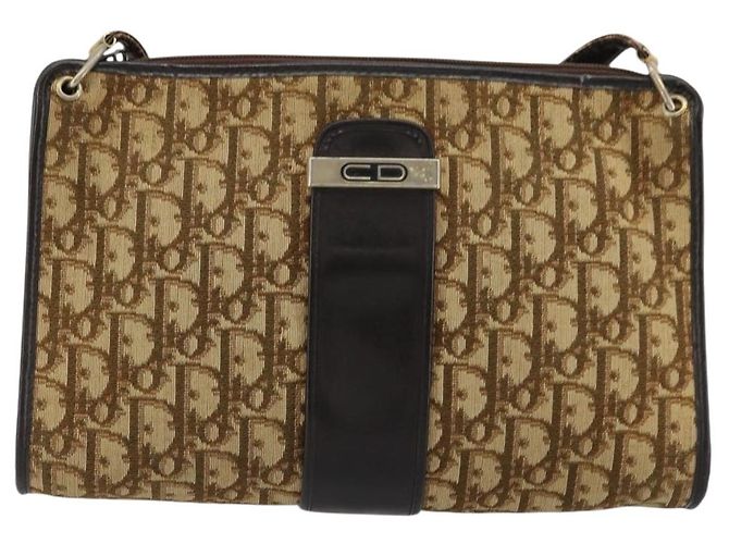 Borsa a Spalla in Tela Trotter Christian Dior Beige Oro Auth 177208 D'oro - vista 2