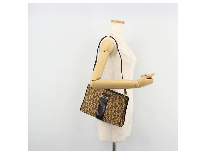 Borsa a Spalla in Tela Trotter Christian Dior Beige Oro Auth 177208 D'oro - vista 20
