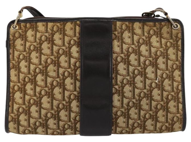 Borsa a Spalla in Tela Trotter Christian Dior Beige Oro Auth 177208 D'oro - vista 3