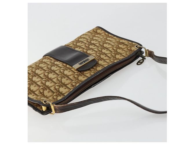 Borsa a Spalla in Tela Trotter Christian Dior Beige Oro Auth 177208 D'oro - vista 6