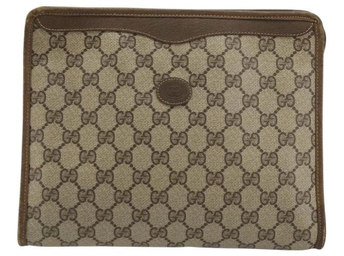 GUCCI GG Supreme Clutch Bag PVC Beige Oro 97 01 038 Auth 177482 D'oro - vista 2