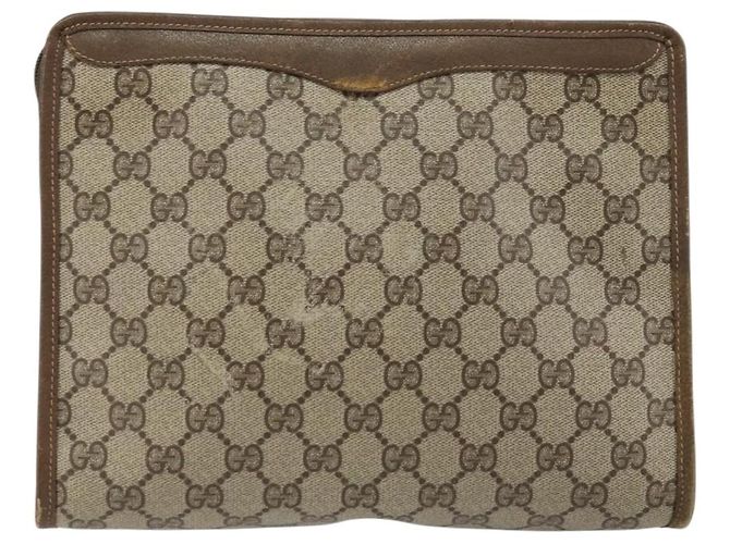 GUCCI GG Supreme Clutch Bag PVC Beige Oro 97 01 038 Auth 177482 D'oro - vista 3