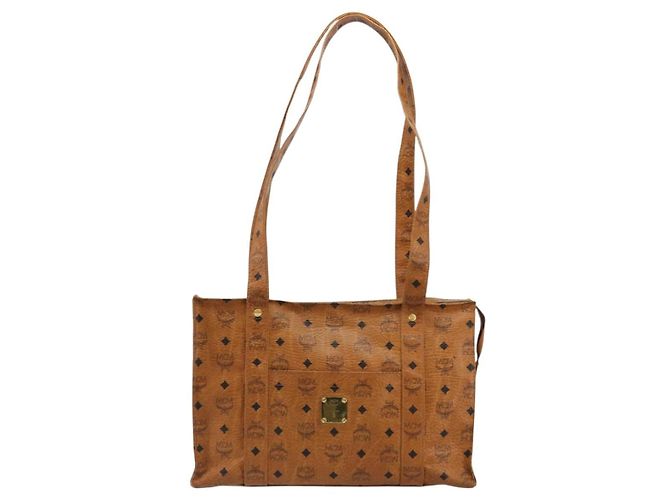 Borsa Tote MCM Vicetos Logogram in pelle PVC marrone oro Auth BA12397A D'oro - vista 2