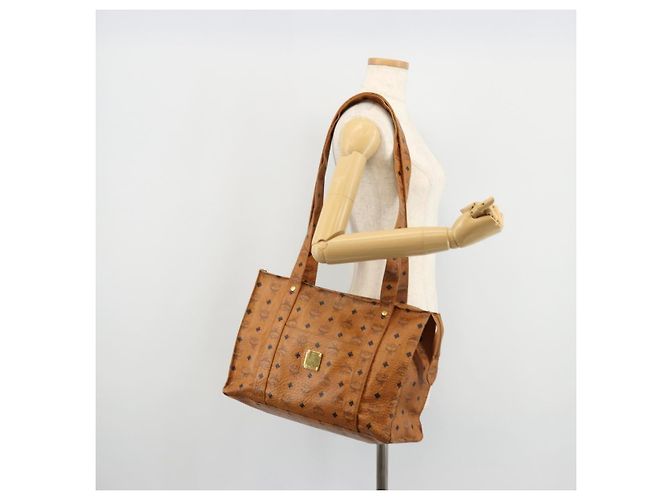Borsa Tote MCM Vicetos Logogram in pelle PVC marrone oro Auth BA12397A D'oro - vista 22