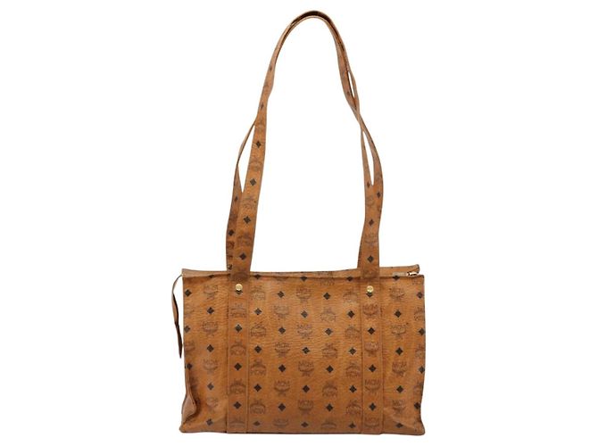 Borsa Tote MCM Vicetos Logogram in pelle PVC marrone oro Auth BA12397A D'oro - vista 3