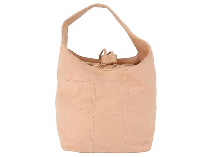 CHANEL Borsa a Mano Choco Bar in Pelle Beige CC Auth 179026A - vista 2