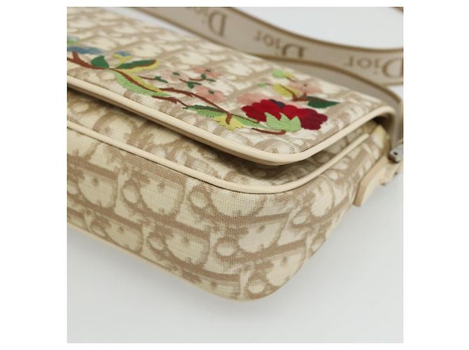 Borsa a Spalla in Tela Trotter Christian Dior PVC Beige Argento Auth 177983A - vista 10