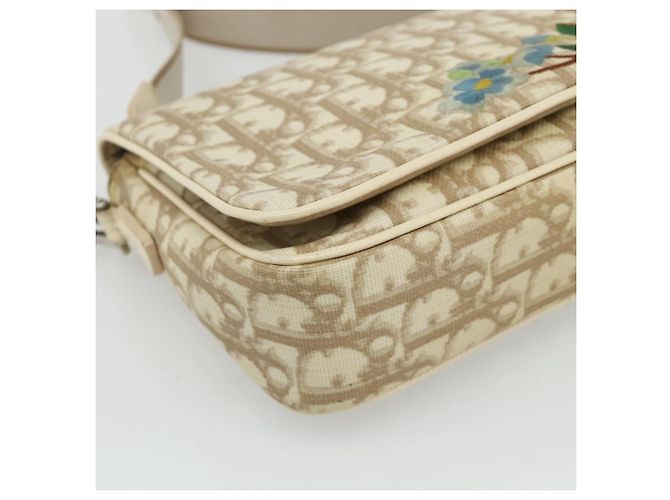 Borsa a Spalla in Tela Trotter Christian Dior PVC Beige Argento Auth 177983A - vista 11