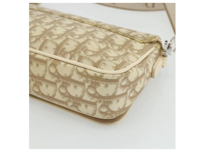 Borsa a Spalla in Tela Trotter Christian Dior PVC Beige Argento Auth 177983A - vista 12