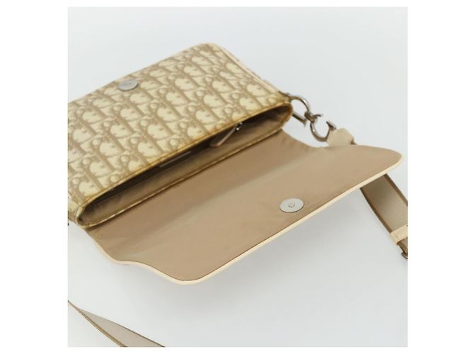 Borsa a Spalla in Tela Trotter Christian Dior PVC Beige Argento Auth 177983A - vista 14